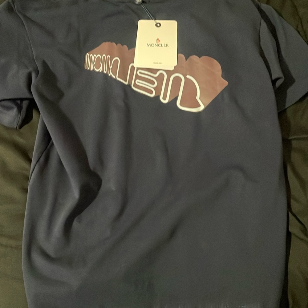 Moncler Blue Short Sleeve Tee with Logo Patch - Picture 2 of 2